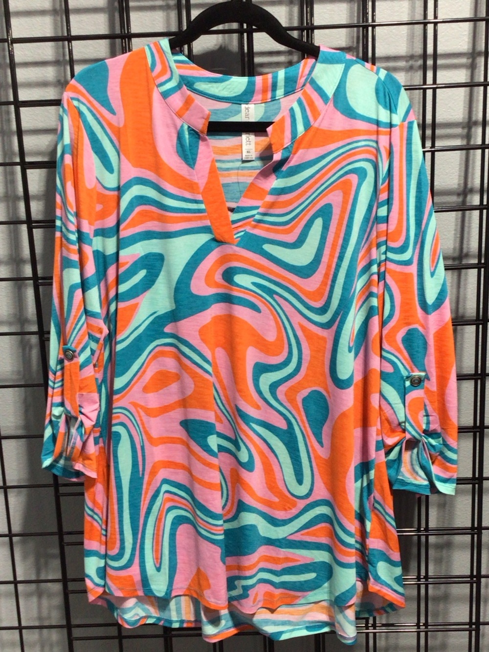 Dear Scarlet Vibrant Swirl-Print Tunic Top in Teal, Coral & Pink